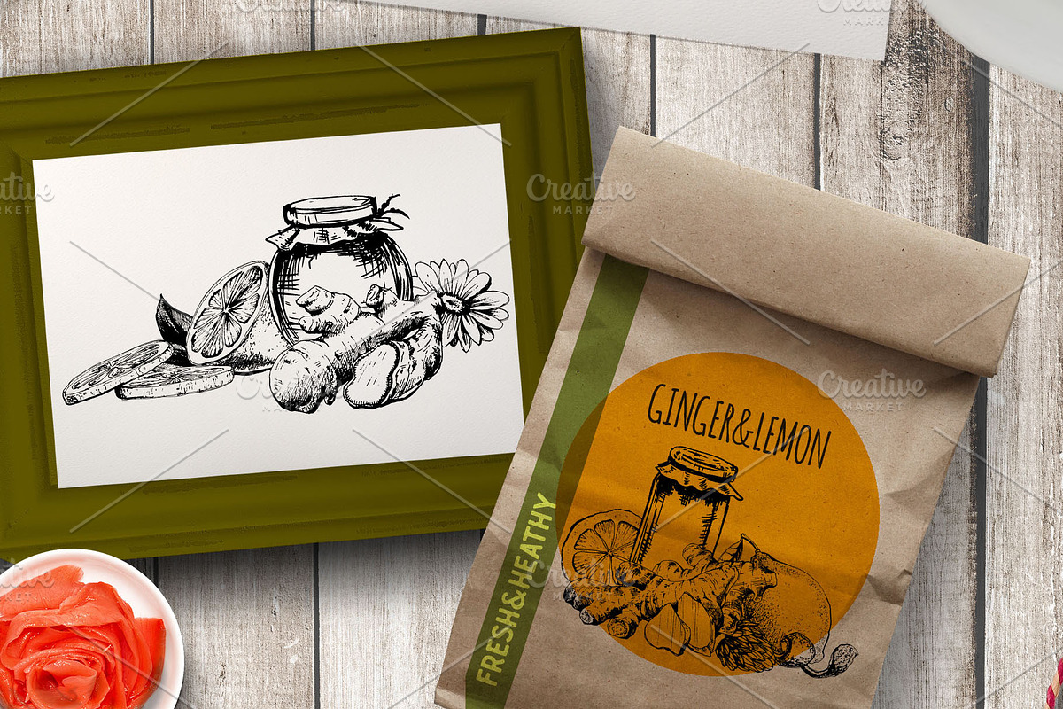 Ginger & lemon. Ink engraving set, a Food Illustration by Alena Kaz (Photo 4 of 7)
