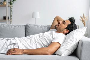 Young Man Resting on Comfortable Living Room Sofa, a Photo by Davizro's Market