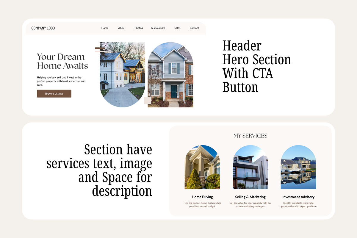 Real Estate Website Canva Templates, a Landing Page Template by Snapybiz (Photo 3 of 11)