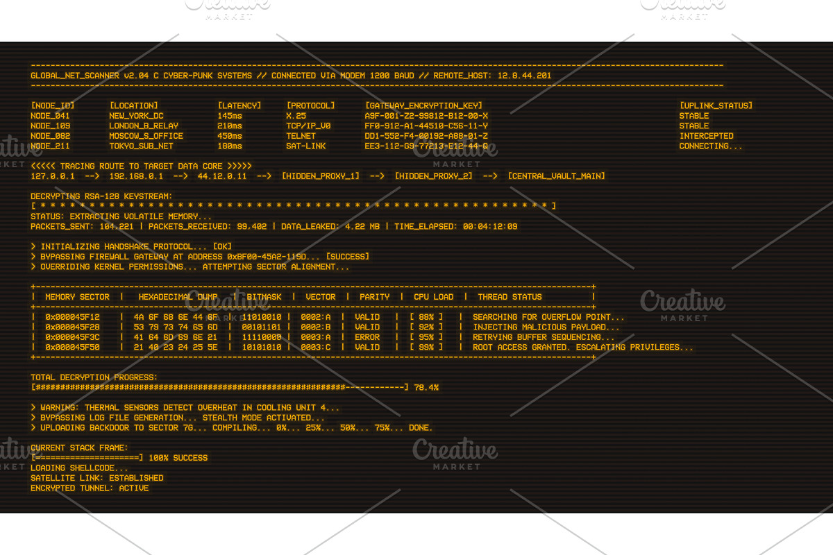 Retro monochrome amber hacking UI, a Technology Illustration by SkyVectors