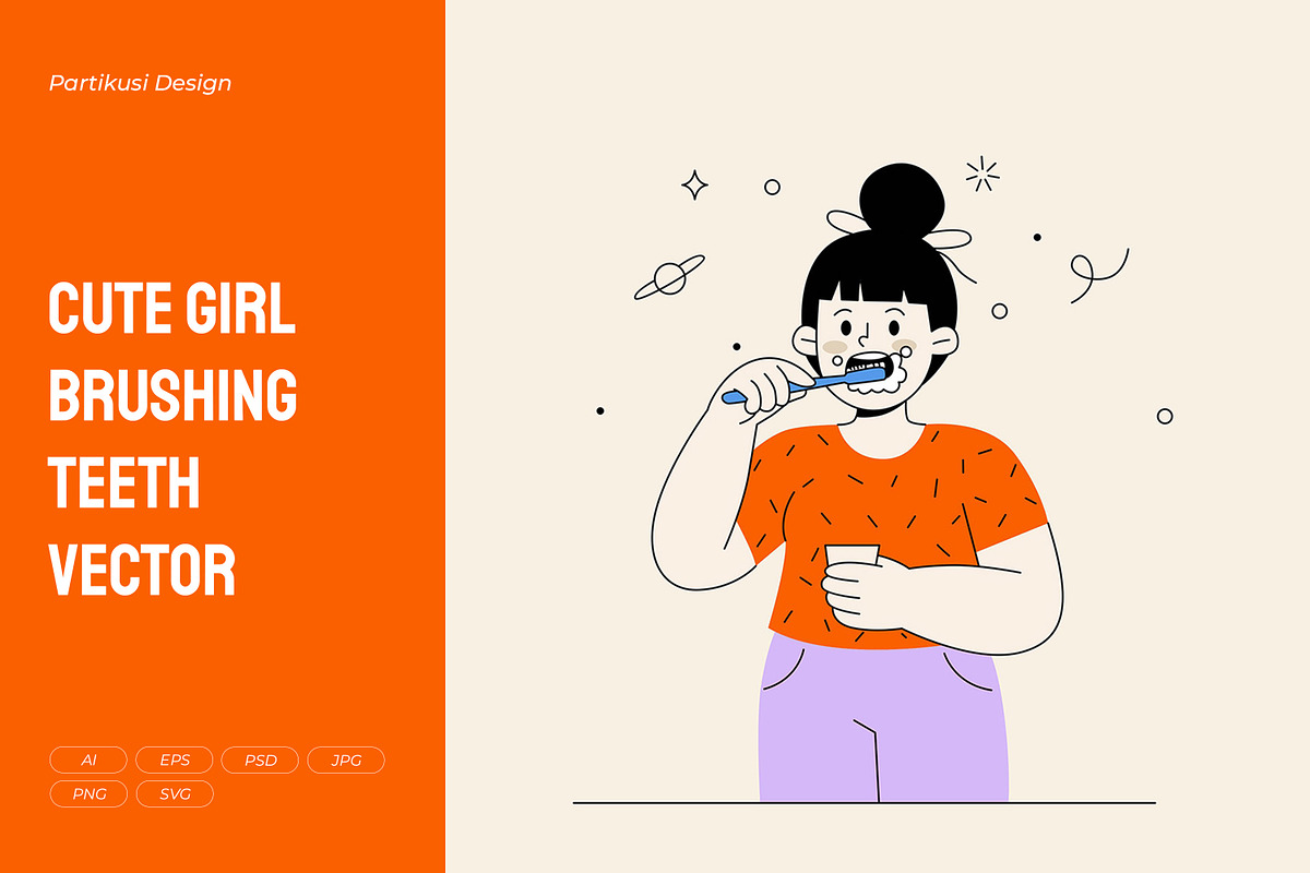 Cute Girl Brushing Teeth Vector, a Person Illustration by Partikusi Design (Photo 1 of 3)