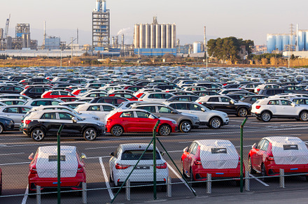 New cars for sale in a parking