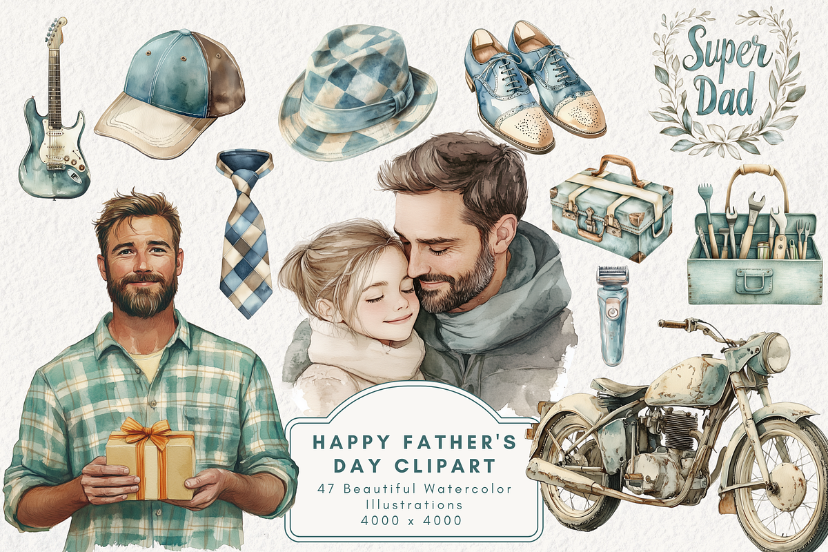 Happy Father's Day Clipart, an Illustration by NadiaTheronArt (Photo 1 of 5)
