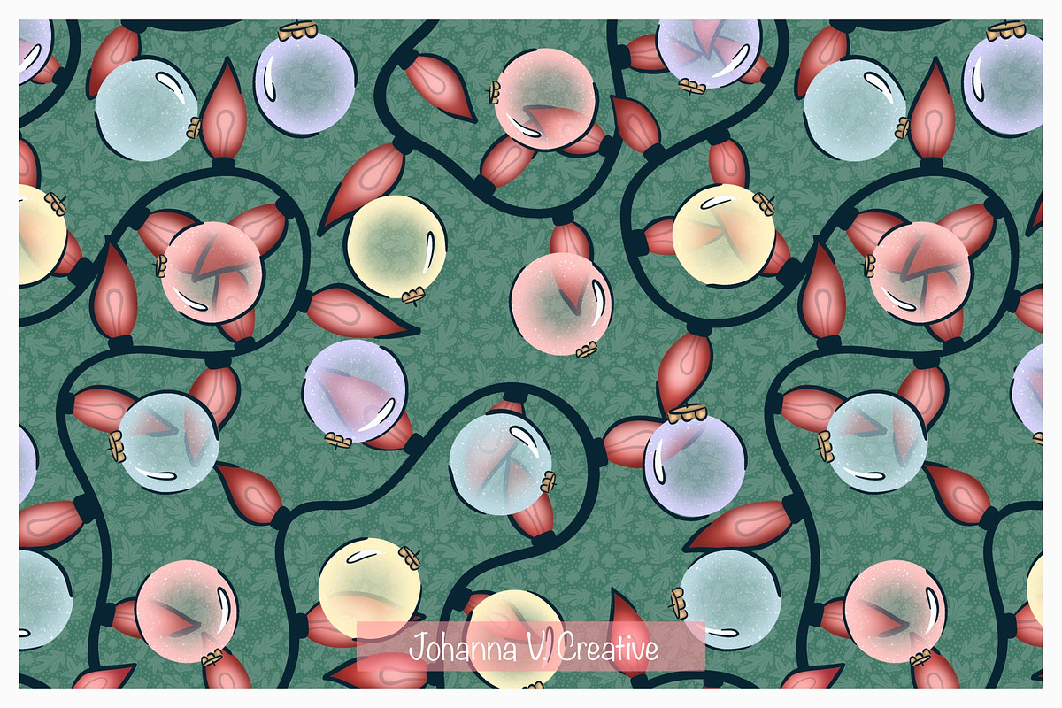 Christmas Ornaments & Lights Pattern, an Illustration by Johanna V. Creative (Photo 2 of 3)