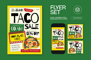 Yellow White Taco Sale Flyer Set, a Flyer Template by graphicook