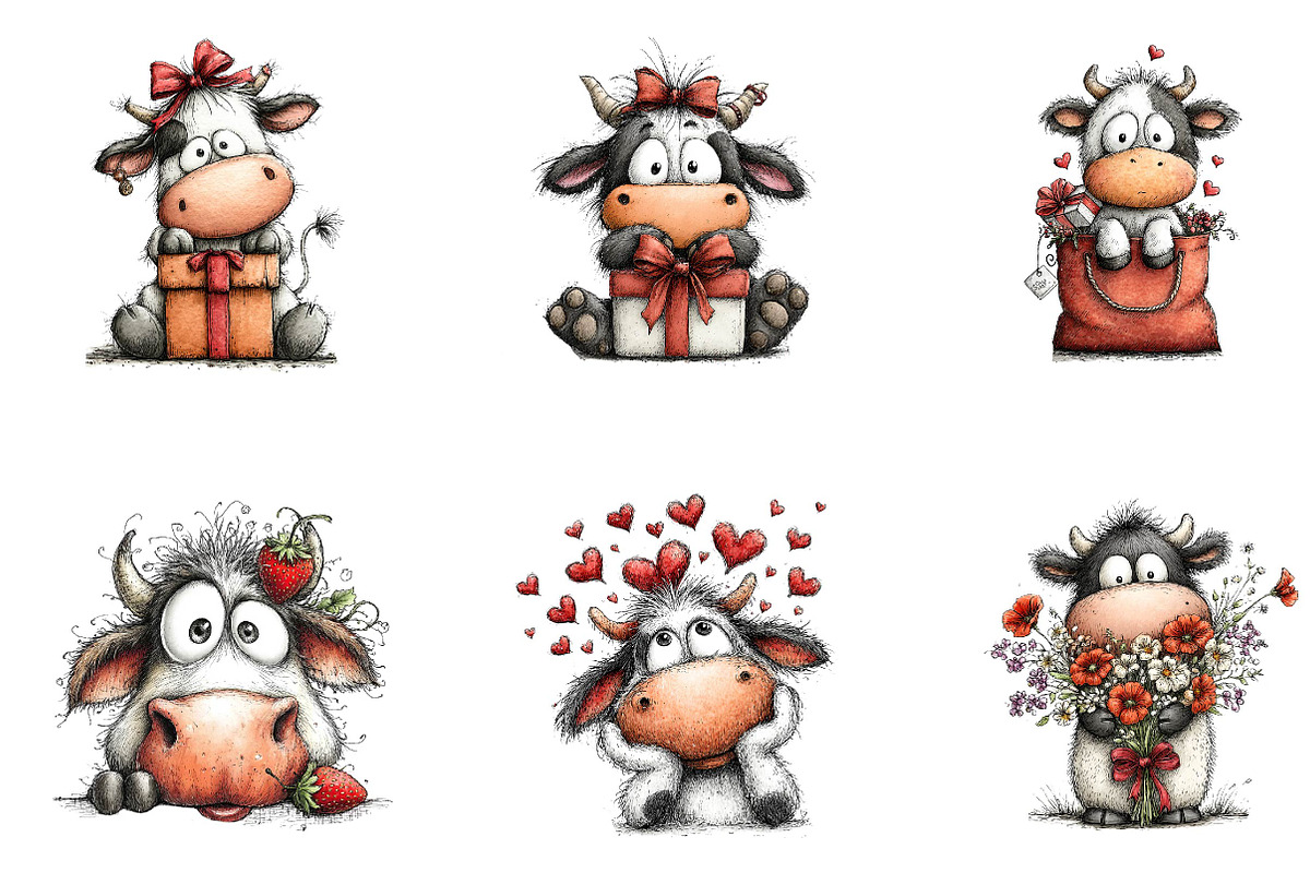 funny peeking valentine cow clipart, an Illustration by CreationArt (Photo 5 of 7)