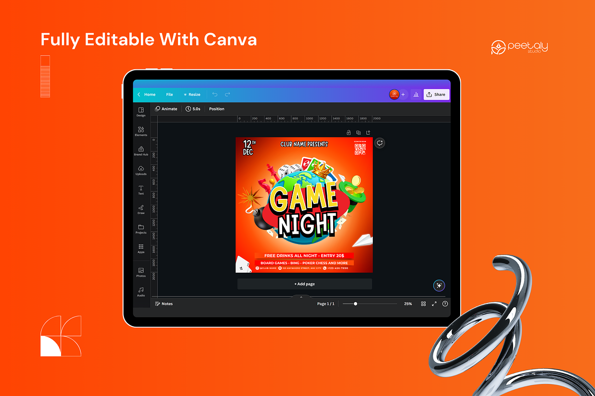 Game Night Flyer Canva Template, a Flyer Template by PeetalyStudioDesigns (Photo 4 of 5)
