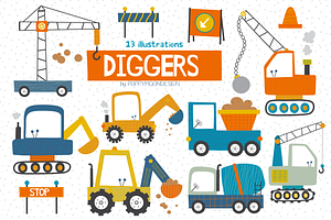 Diggers clipart set, an Illustration by Poppymoondesign