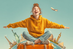 Joyful Traveler Excited for Global A, a Photo by Pixeness Studio