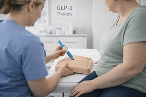 Healthcare professional demonstrating GLP1 treatment procedure f, a Photo by Dvoevnore photos