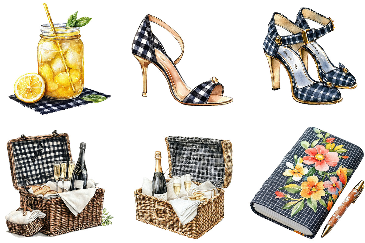 Luxury Black Gingham Summer Clipart, an Illustration by DreamArtGraphic (Photo 3 of 4)