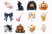 Watercolor Cute Halloween Clipart, an Illustration by Design Market (Thumbnail 2 of 5)