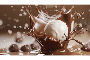 White chocolate ball splashing into, a Food & Drink Photo by piter.goskov