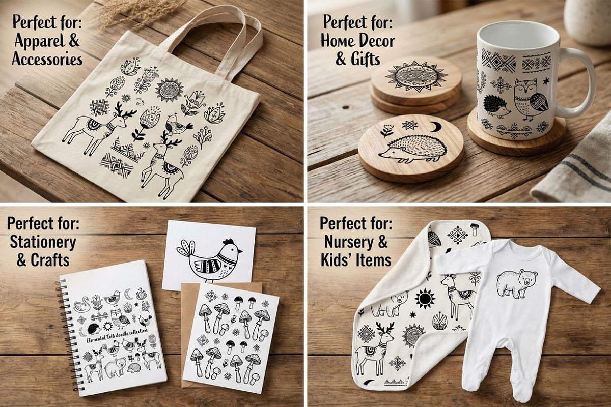 Folk Art Animal Clipart Bundle, an Animal Illustration by PassionPNGcreation (Photo 3 of 5)