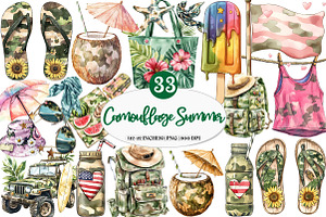Camouflage Summer Clipart Bundle, an Illustration by Watercolor design