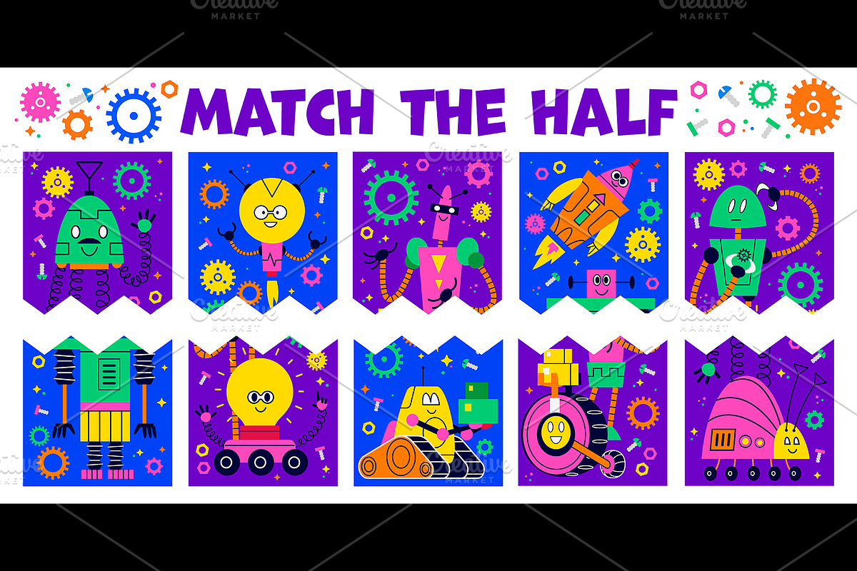 Kids game worksheet, match half, a Technology Illustration by Buch&Bee (Photo 1 of 3)