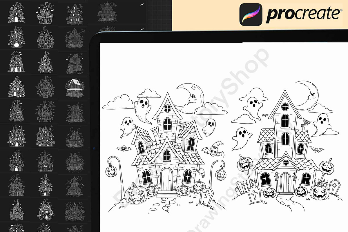 120 Procreate Halloween Castle Stamp, a Brush Add-On by DrawingStoryShop (Photo 4 of 8)