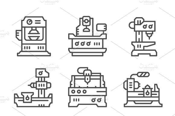 Set Line Icons Of Machine Tool