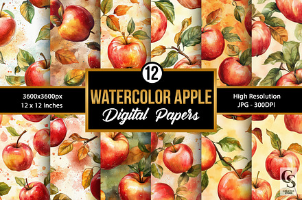 Watercolor Apple Seamless Patterns, a Pattern Graphic by Creative Store