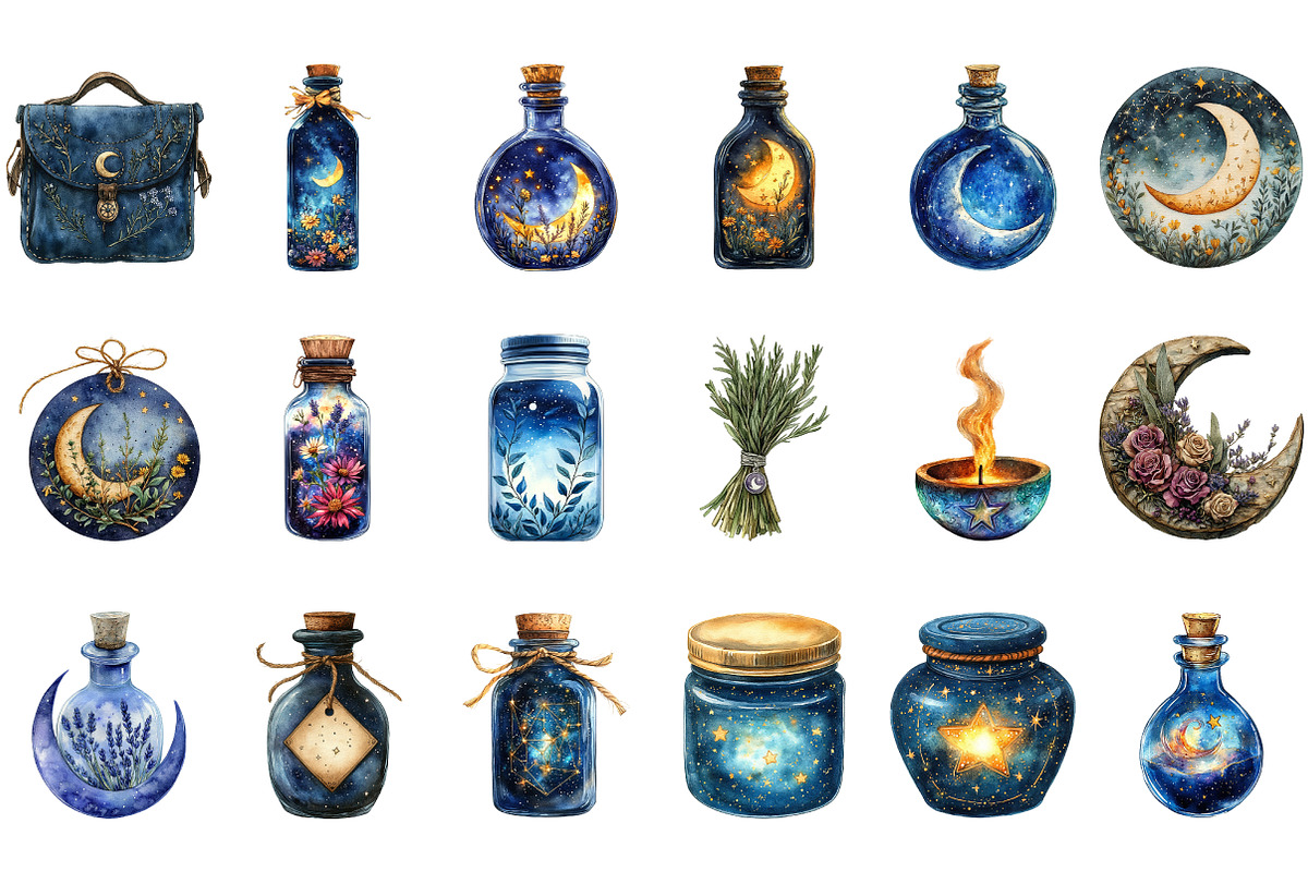 Watercolor Celestial Apothecary PNG, an Illustration by Craft Nest (Photo 2 of 5)