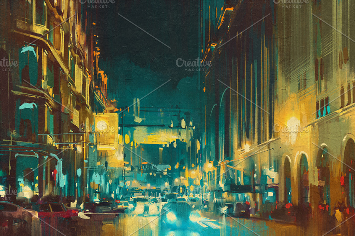 9 cityscape digital paintings bundle, a Person Illustration by Grandfailure (Photo 4 of 10)