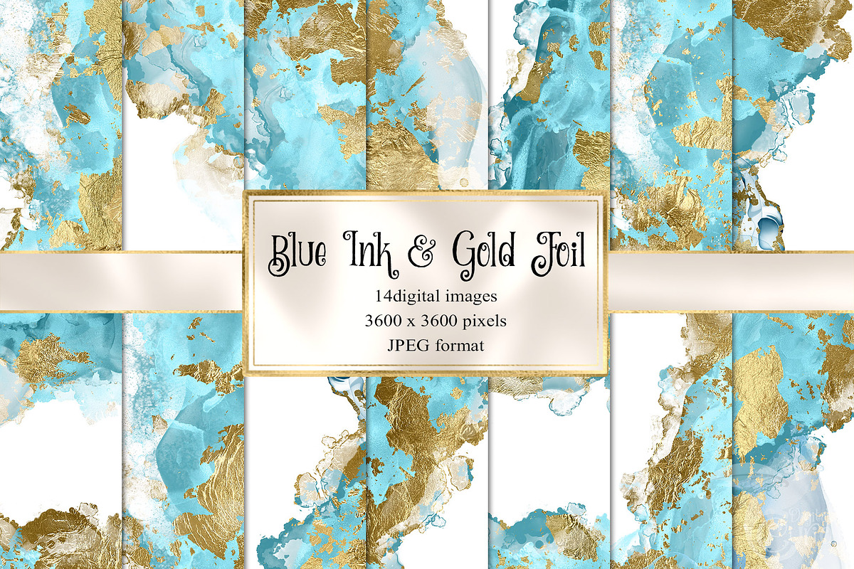 Blue Ink & Gold Foil Textures, a Texture Graphic by Digital Curio (Photo 1 of 4)