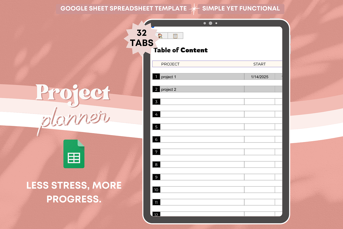 Spreadsheet Simple Project Planner, a Templates & Theme by bellaROSEworkshop (Photo 2 of 6)