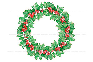 Watercolor Christmas Holly Clipart