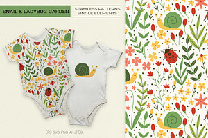 Snail & Ladybug Garden Set, a Pattern Graphic by Irina Ostapenko