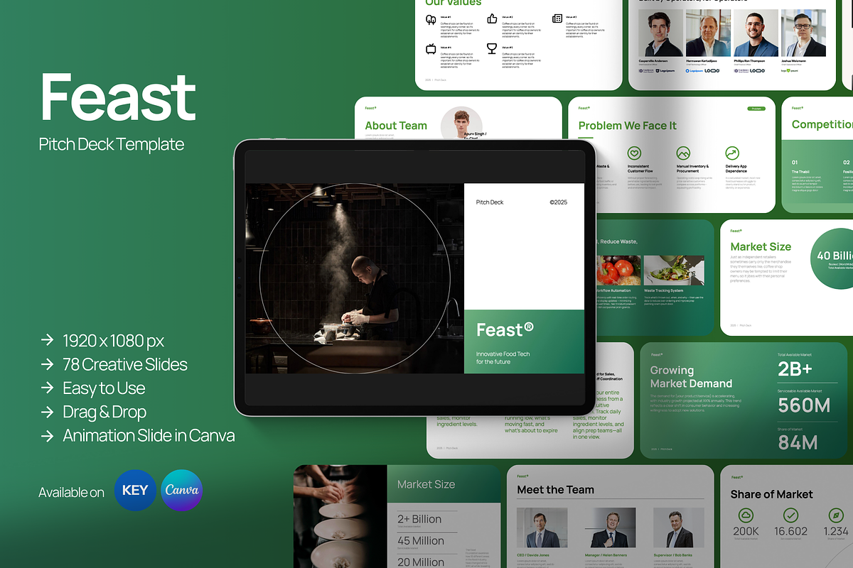 Feast Startup Pitch Keynote Canva, a Presentation Template by Unich Design Bureau (Photo 1 of 11)