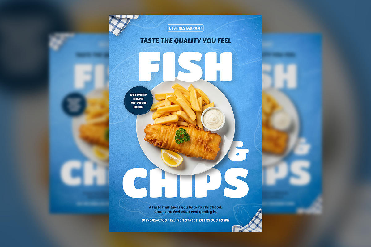 Fish and Chips Restaurant A4 Flyer, a Flyer Template by professorinc