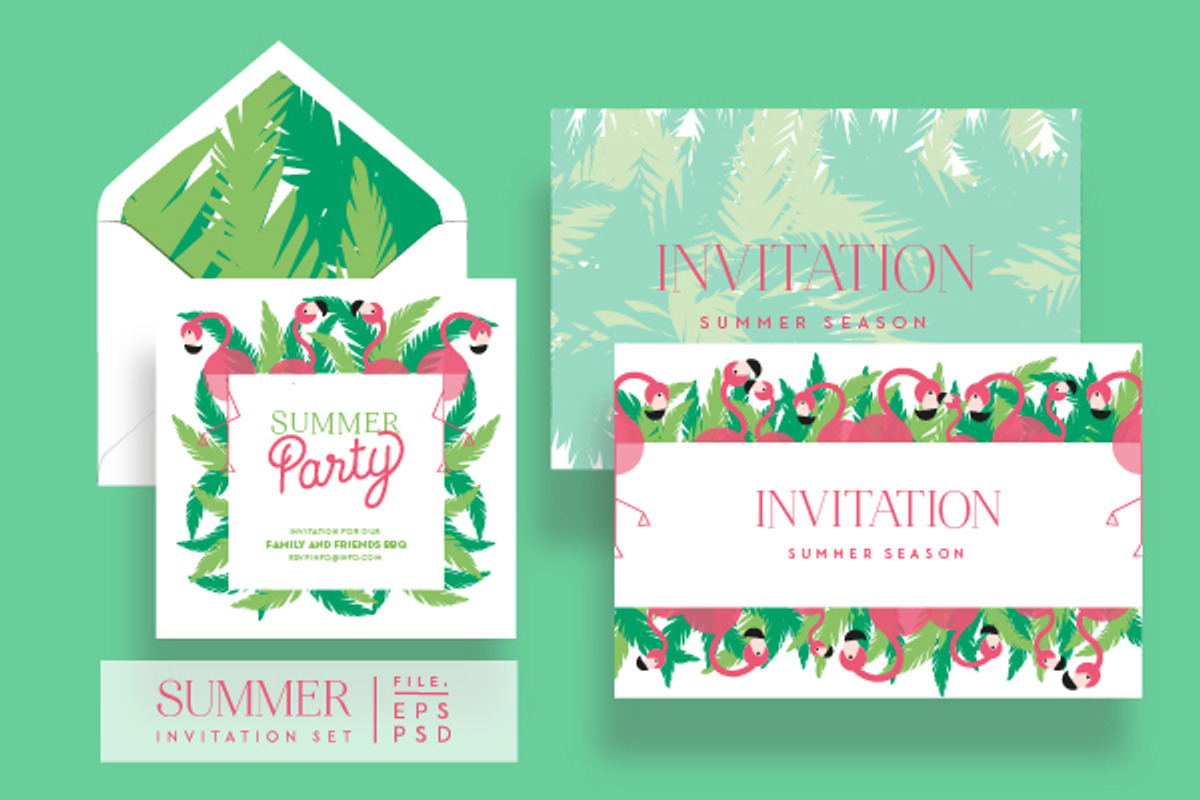 Flamingo Summer Invitation Set, an Invitation Template by stockhype