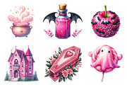 Charm Pink Halloween Clipart, an Illustration by Watercolor design (Thumbnail 4 of 4)