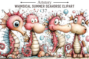 Whimsical Summer Seahorse Clipart, an Illustration by designcity5