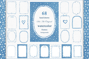 Watercolor Blue Frames Borders
