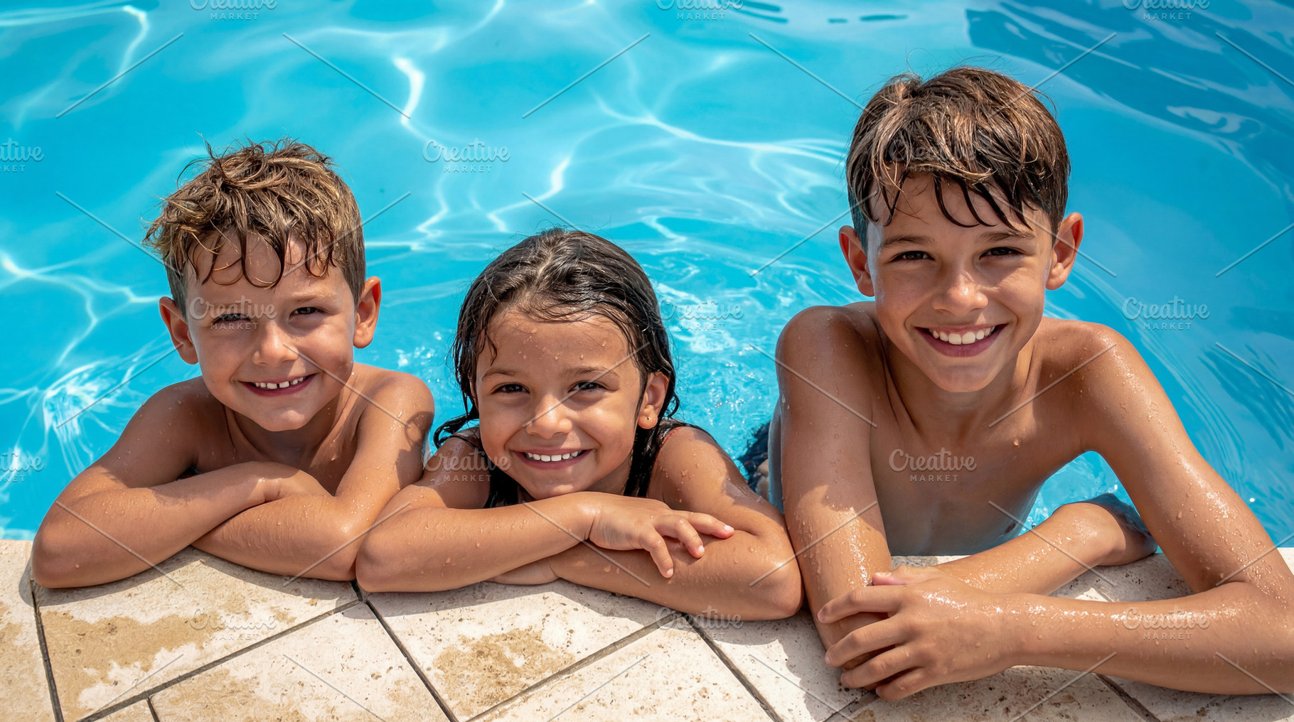 Happy Children Smiling at Pool Edge, a Sports & Recreation Photo by Davizro's Market