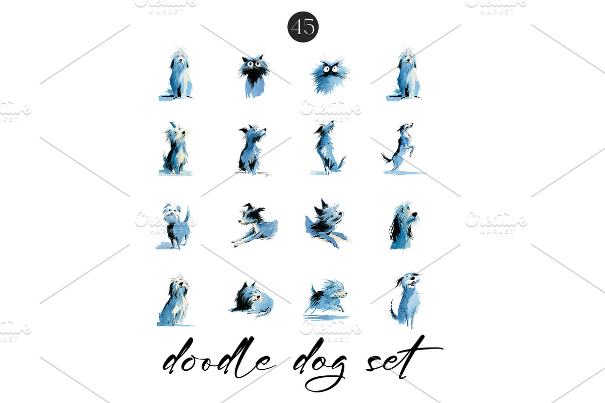 Watercolor Doodle Dog Clipart Set, an Illustration by CreationArt (Photo 6 of 7)