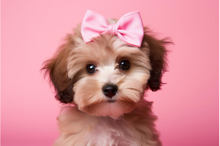 Vibrant Puppy pink bow background, an Animal Photo by Ylivdesign