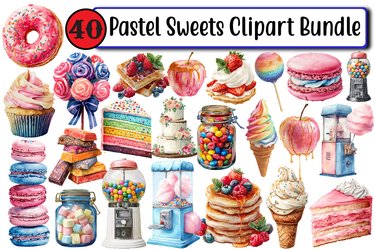 Pastel Sweets Clipart Bundle, an Illustration by Design Market (Photo 1 of 3)