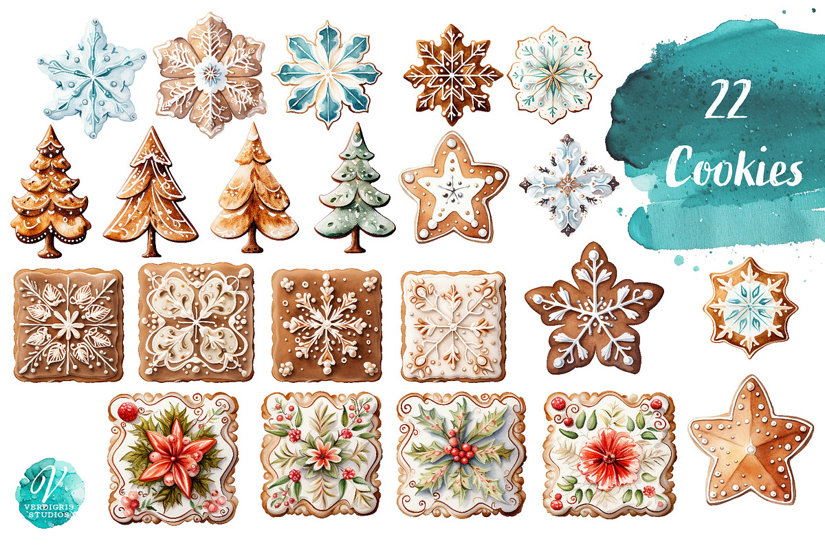Watercolor Gingerbread Cookies, a Seasonal Illustration by Verdigris Studios (Photo 2 of 3)