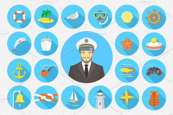 Flat Nautical Icons And Pattern
