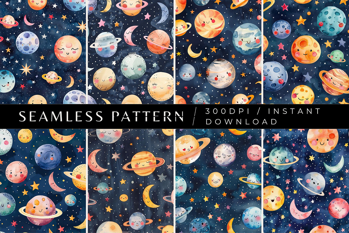 8 Baby Planets Seamless Patterns, a Pattern Graphic by Inknfolly (Photo 1 of 5)