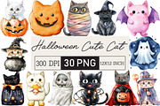 Halloween Cute Cat Clipart, an Illustration by Black Bird Studio (Thumbnail 1 of 6)