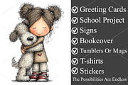 Whimsical Girl & Dog Love Clipart, a Seasonal Illustration by Canvas Craft (Thumbnail 3 of 7)