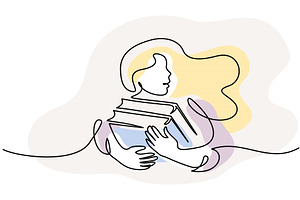 Student girl hold stack of books, a Person Illustration by Valenty