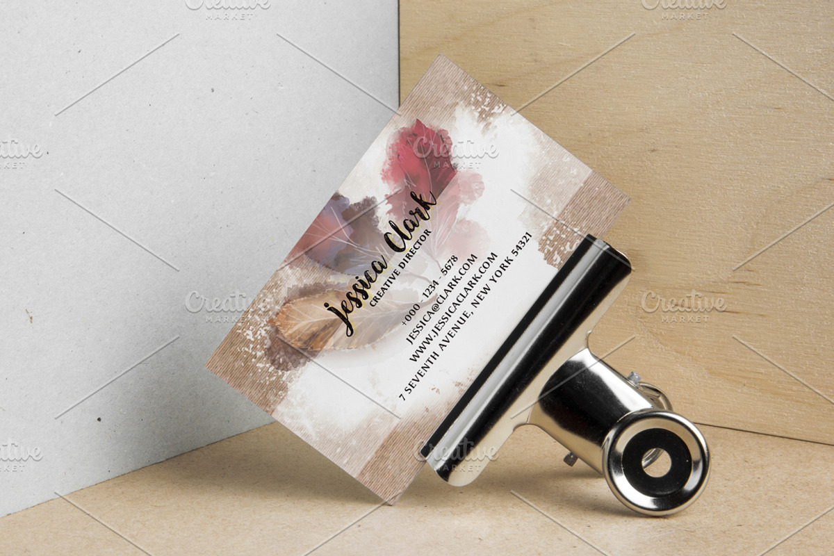 Watercolor Warm Business Card, a Business Card Template by land art (Photo 3 of 9)