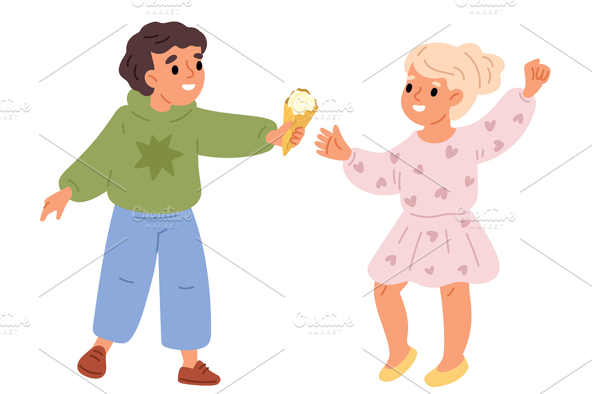 Little boy treats girl to ice cream, a Person Illustration by Vectorbuum