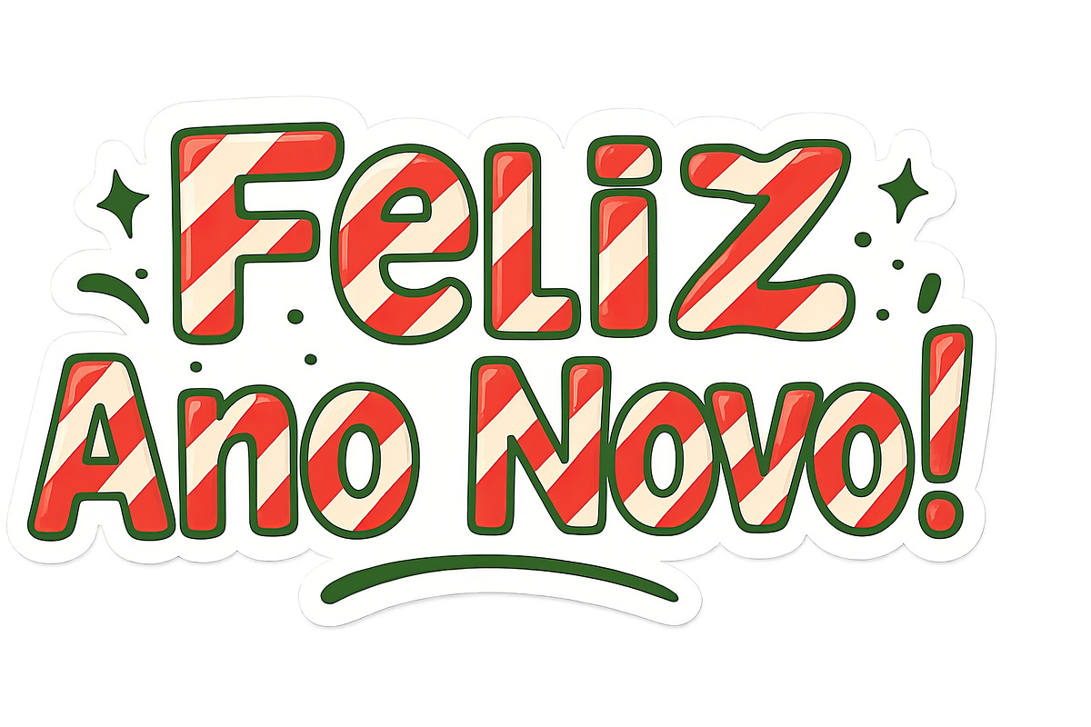 Feliz Ano Novo greeting text in fest, an Illustration by Dvoevnore photos
