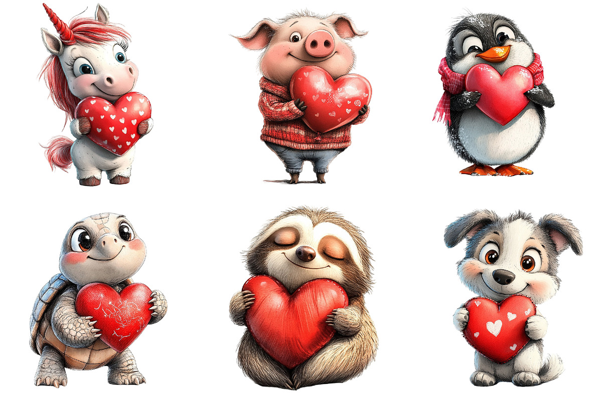 Valentine's Cute Animals Clipart, an Illustration by Dream Creation (Photo 7 of 7)