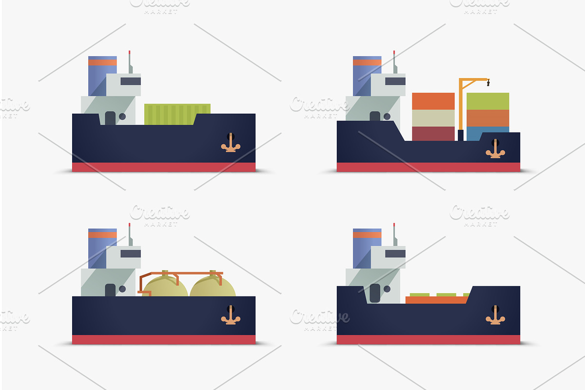 Flat vector set of cargo container, a Transportation Illustration by IfH